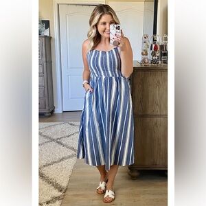Old Navy Blue and White Striped Maxi Dress